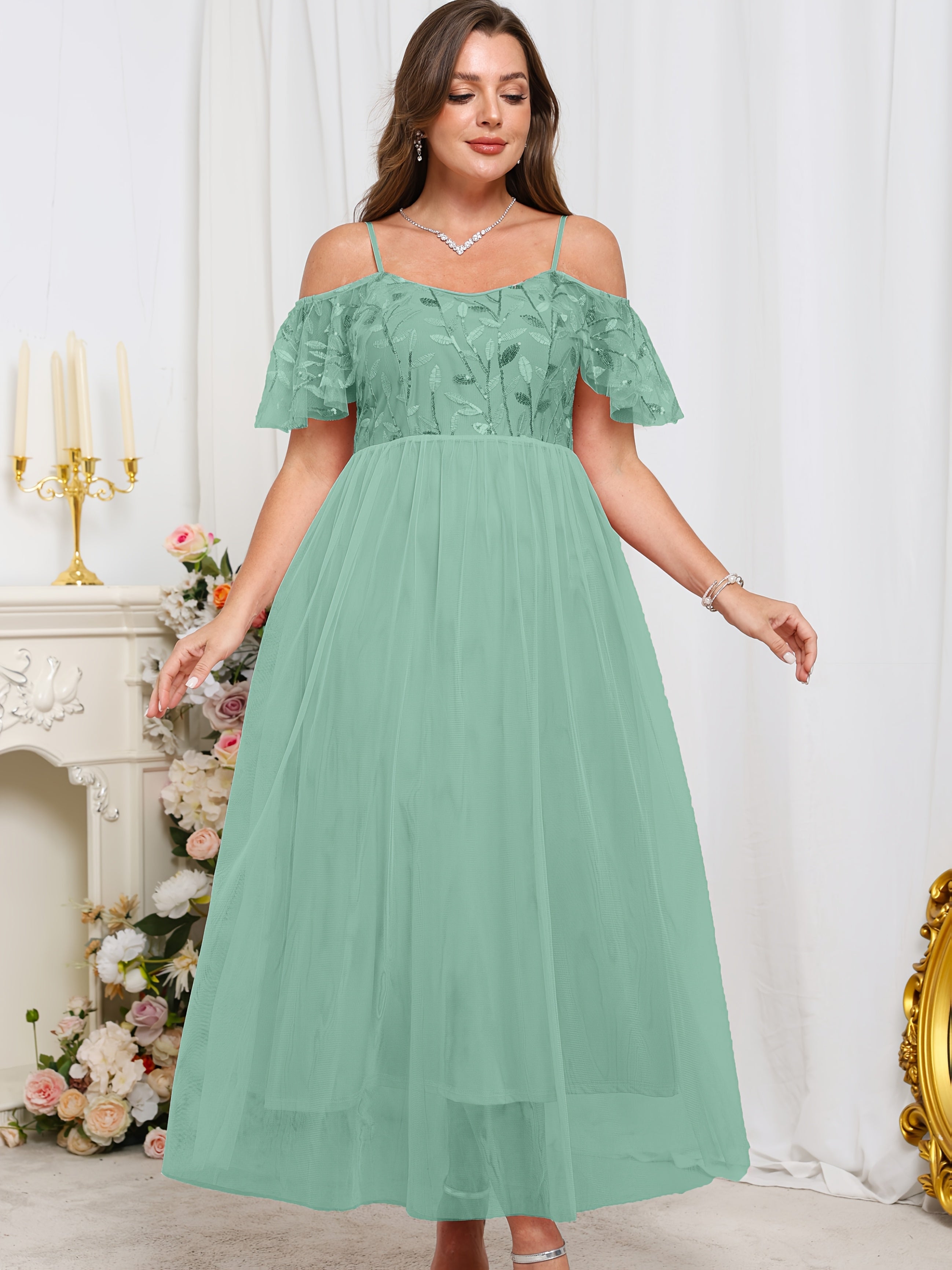 Plus Size Off-Shoulder Lace Dress for Women Light Pink Flowy A-Line