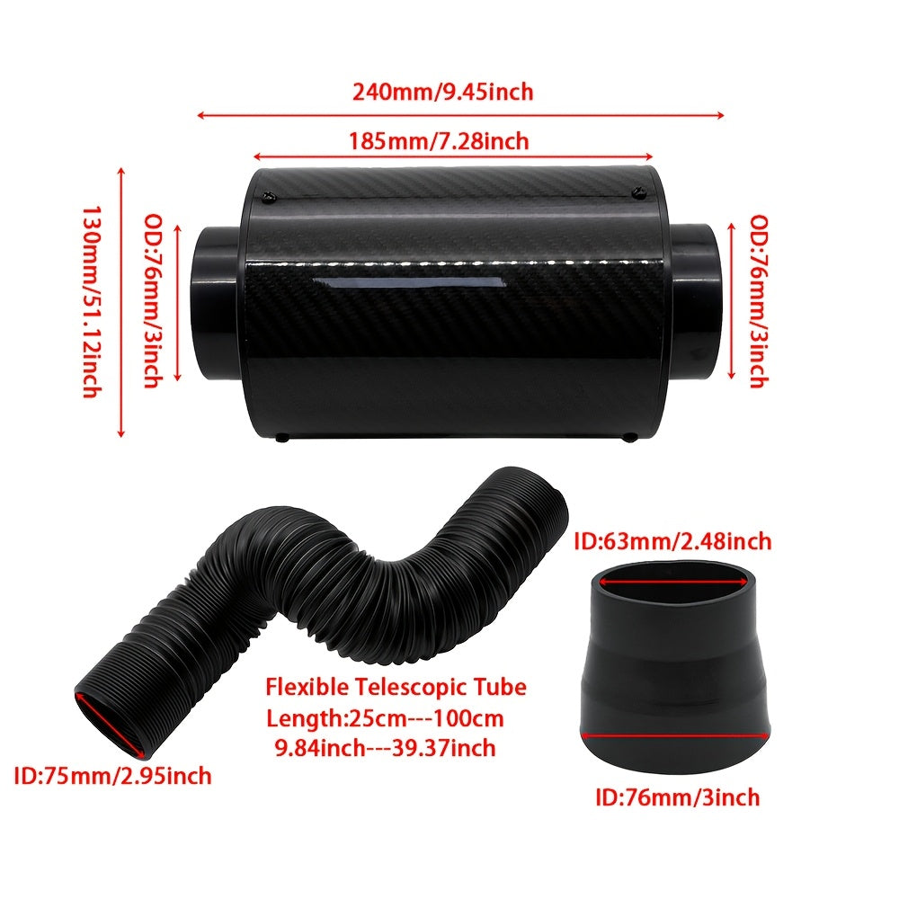 Universal karbon tolasi sovuq havo olish to'plami 76mm yuqori oqim filtri bilan