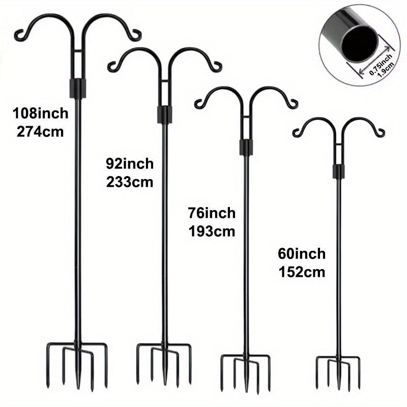 Outdoor Double Hook for Bird Feeders Plants Lanterns Metal Garden Pole with 5-Claw Base