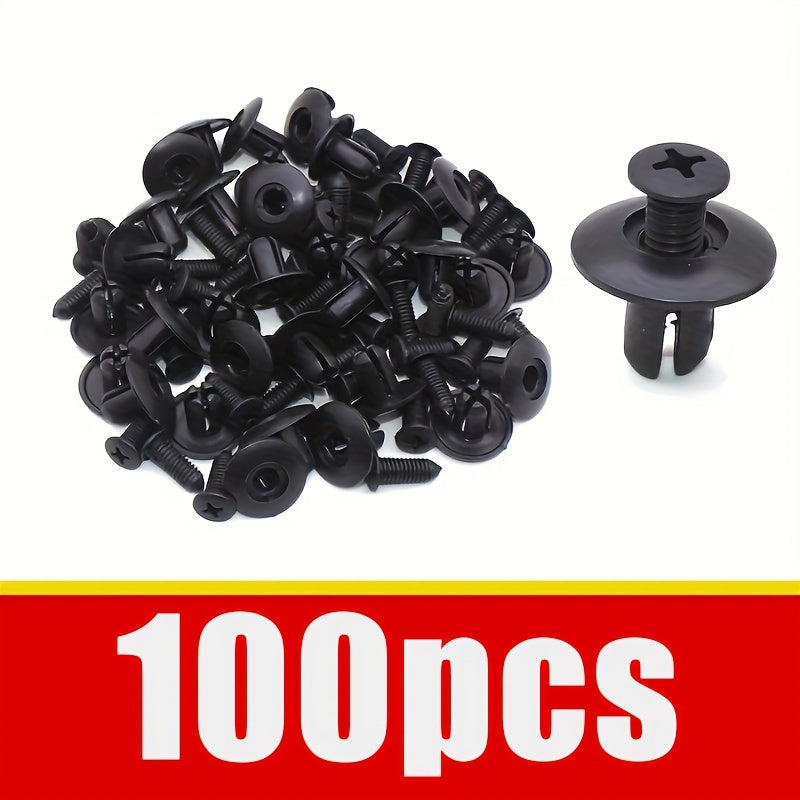 100 piezas de remaches de plástico negro, sujetadores, clips para parachoques y guardabarros de coche de 8mm