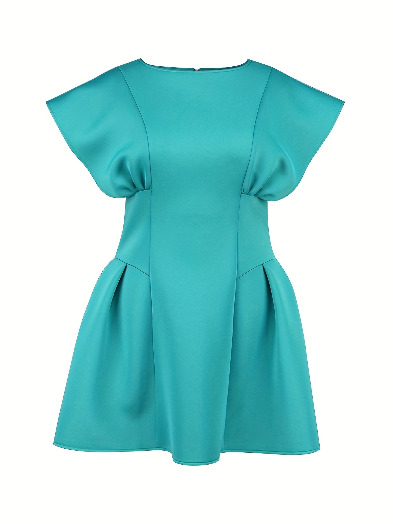 Women's A-Line Short Dress with Flared Sleeves Ruched Hem Round Neck Evening Wear