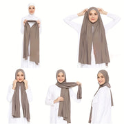Yogʻonli rangli polyester hijab sharf, nozik va elastik tikilgan bosh sharf, elegant koʻrinish uchun
