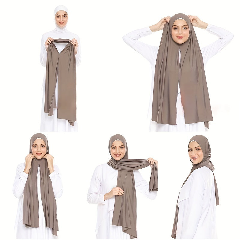 Solid Color Polyester Hijab Scarf Soft Stretchy Knit Headscarf for Elegant Look