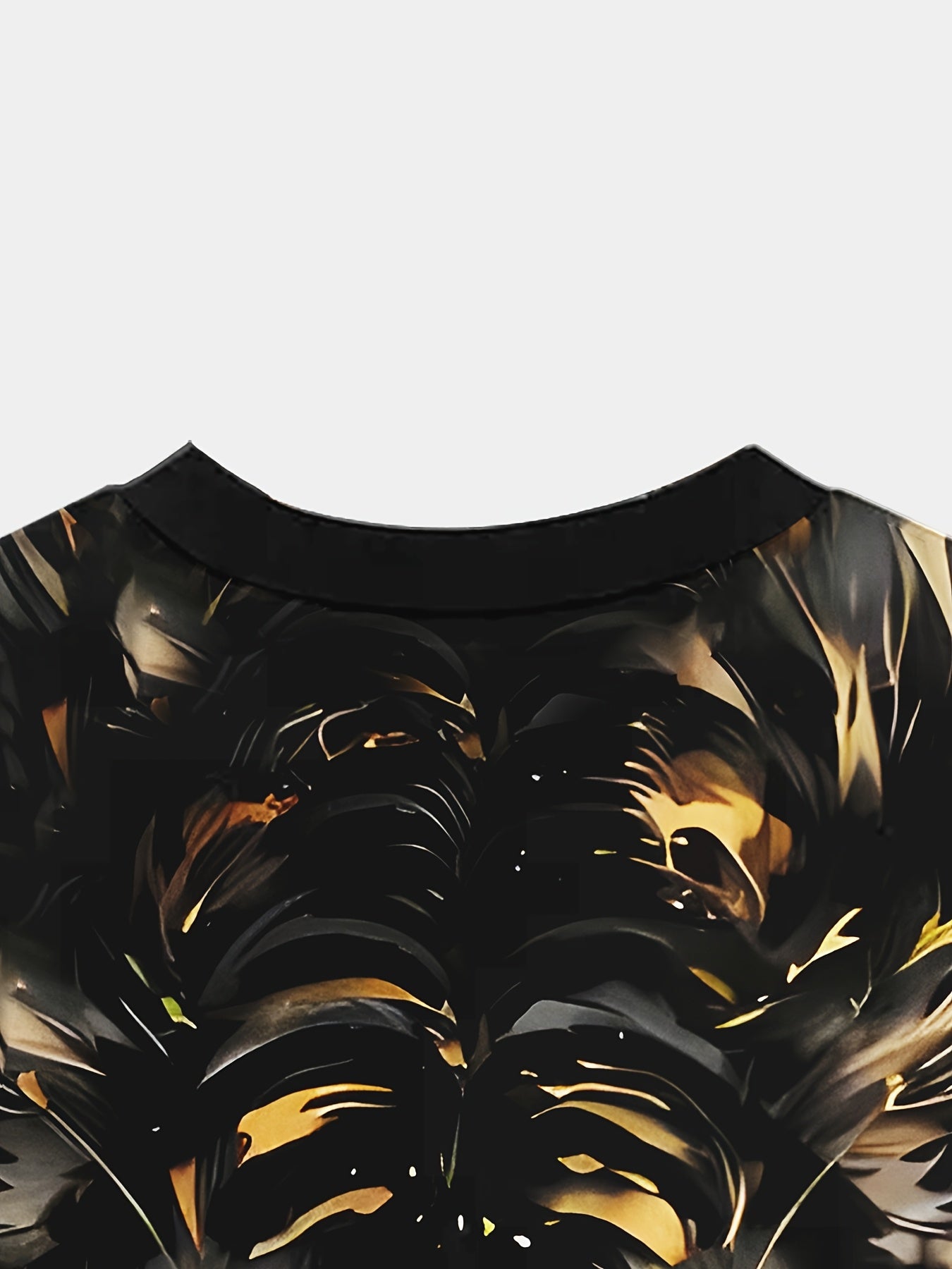 Camiseta casual para hombre con estampado de tigre de aceite negro y dorado, punto de poliéster, manga corta, verano