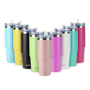 Botella de agua de acero inoxidable de 30 oz con doble capa de aislamiento y pajita