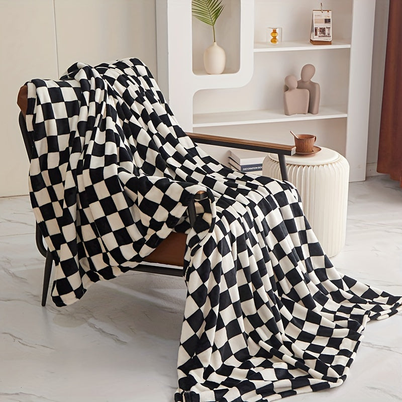 Thickened Flannel Blanket Checkered Soft Warm for Living Room Bedroom Sofa