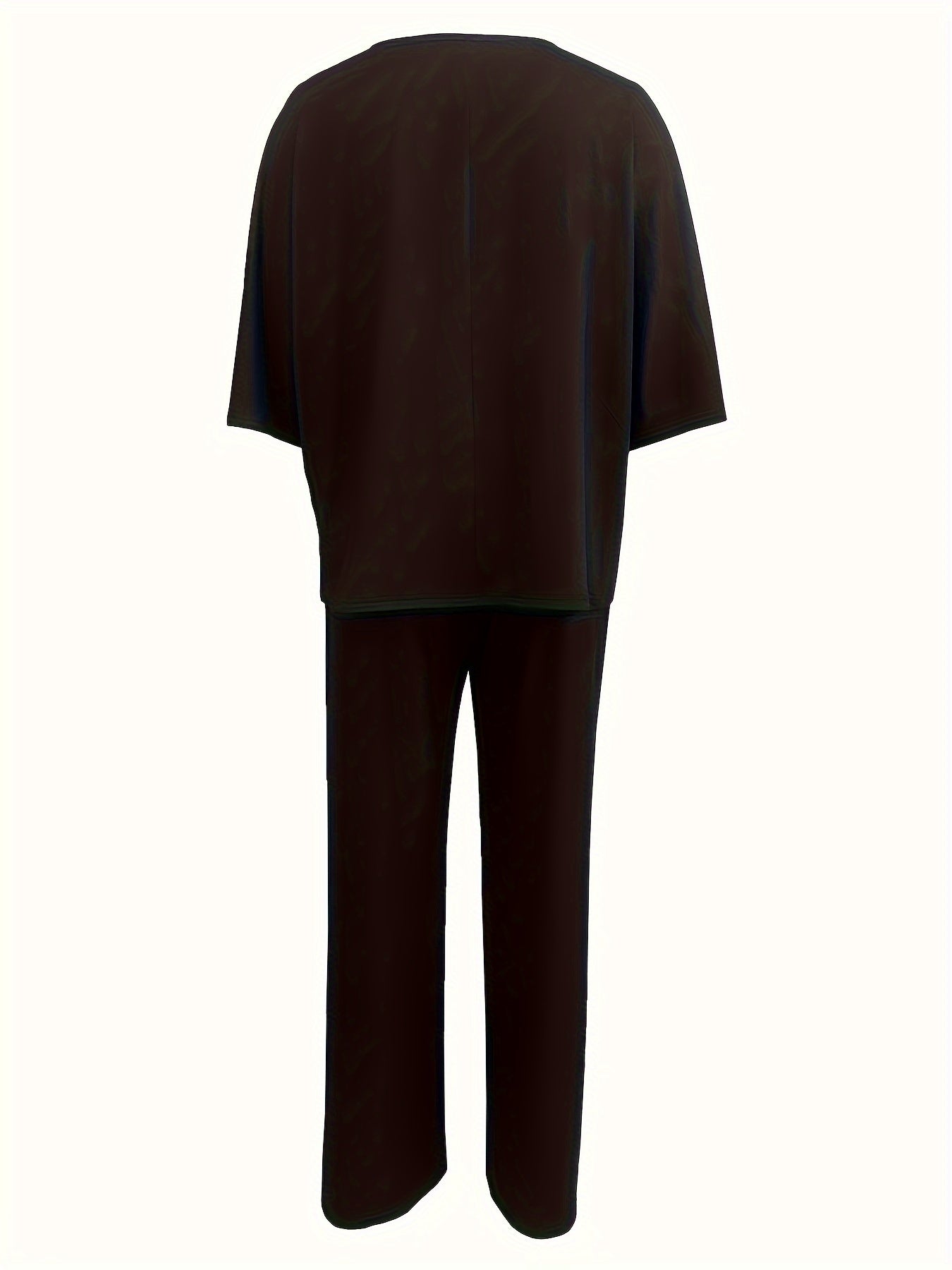 Women's Solid Color Clothing Set with V-Neck Top and Wide Leg Pants