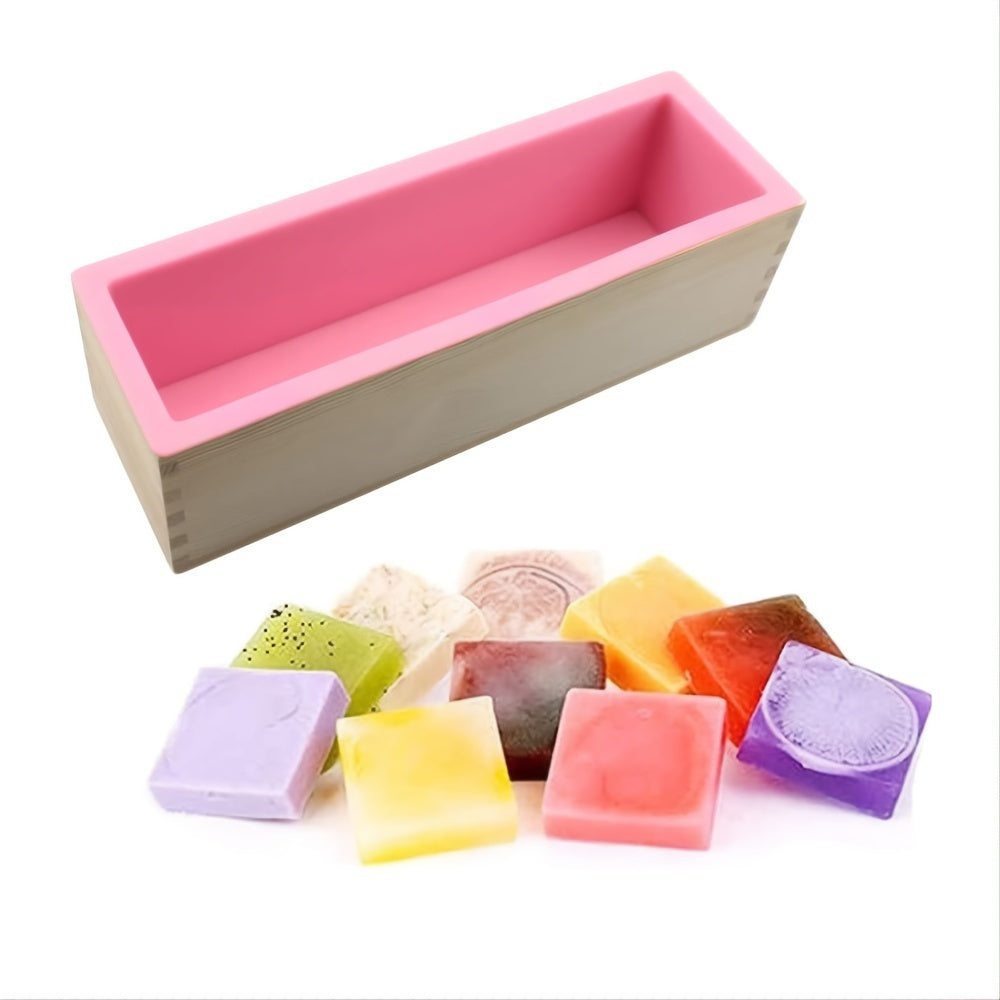 42oz Silicone Soap Mold with Wooden Box for Handmade and DIY Soap Making