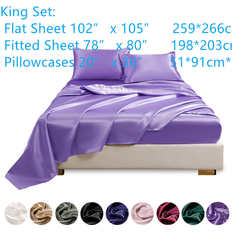 Juego de 4 sábanas de satén para ropa de cama incluye sábana superior, sábana ajustable y fundas de almohada, lujoso dormitorio, habitación de invitados