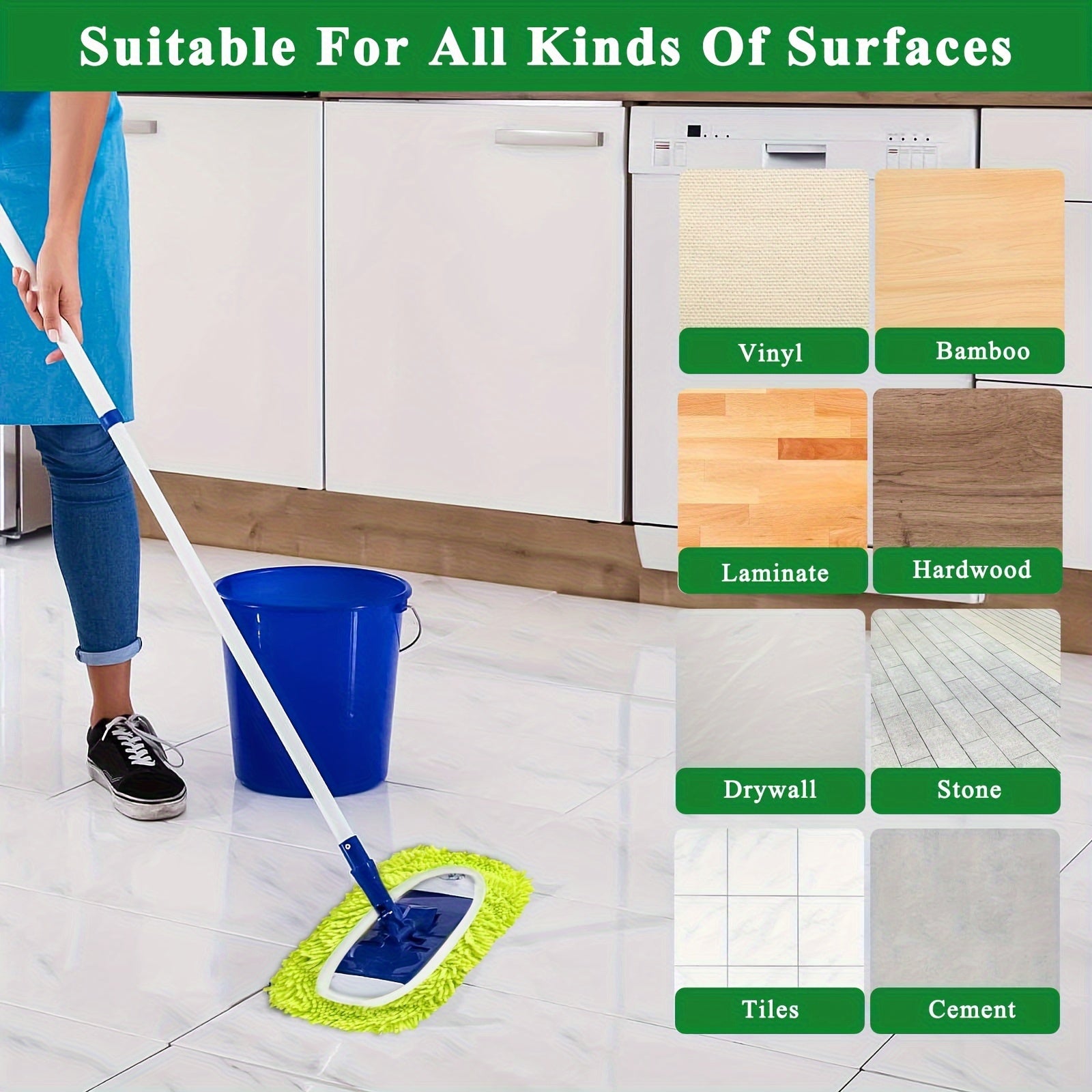6-Piece Green Microfiber Mop Pads for Wet and Dry Floor Cleaning