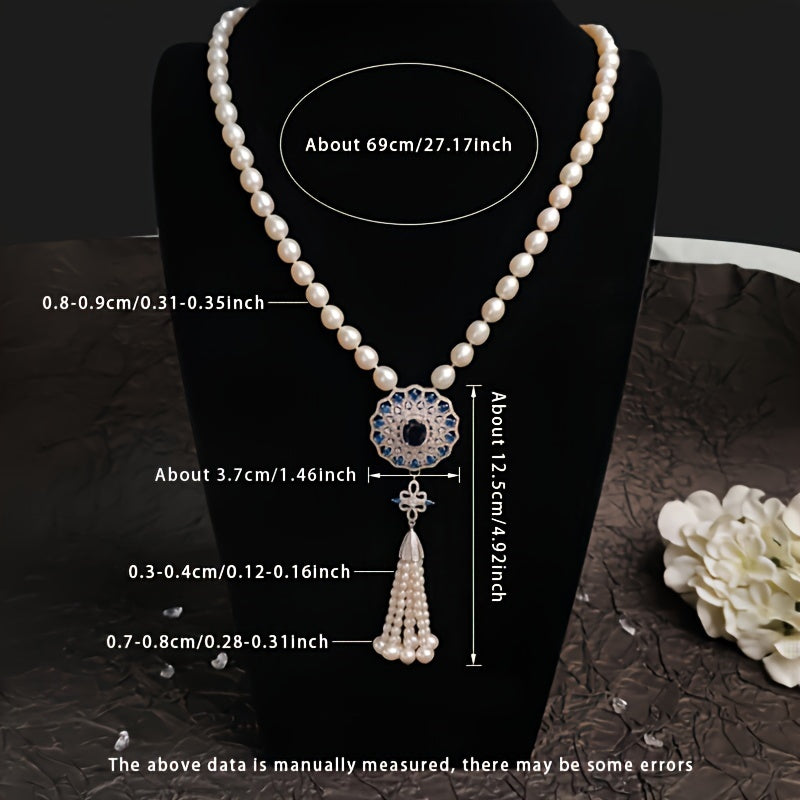 Women’s Pearl Necklace with 8-9mm Freshwater Pearls and Cubic Zirconia