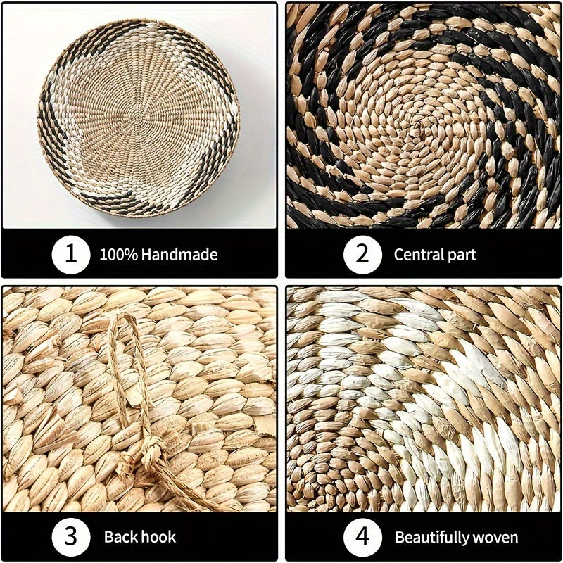 Set of 3 Handmade Bohemian Reed Wall Baskets Rustic Farmhouse Hanging Decor for Living Room Bedroom