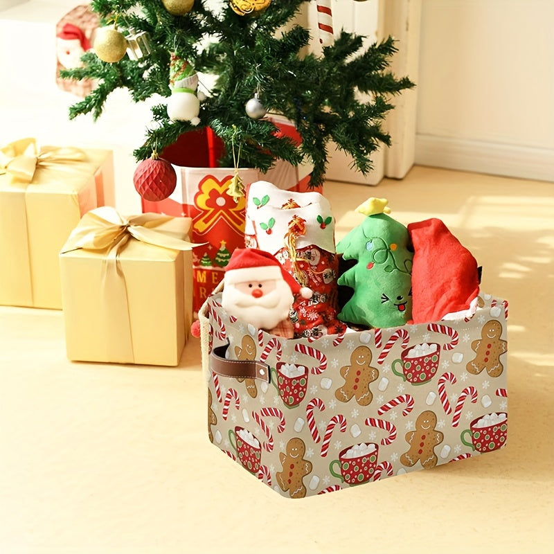 Bayram Shirinlik Qandli Qalam va Qor To'pi Saqlash Savati - Egiluvchan Sun'iy Charmli Qo'ltiq, Suvga Bardoshli Kanvas, Shkafni Tashkil Etish, O'yinchoq Saqlash, Kiymish, Xonani Bezaklash yoki Sovg'a Berish uchun.