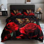 3-Piece Romantic Rose Butterfly 3D Duvet Cover Set with 2 Pillowcases Soft Breathable Polyester Bedding for Home Dorm Decor
