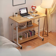 Adjustable Height Mobile Computer Desk with Multi-Layer Storage and Casters