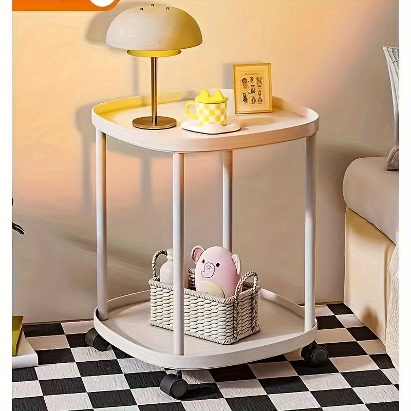 Mesa auxiliar móvil multifuncional de color marrón café, resistente de plástico para dormitorio, sala de estar y oficina