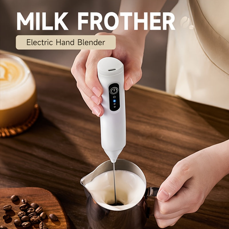 Electric Milk Frother USB Rechargeable Dual Whisk Foam Maker for Latte Macchiato Coffee White