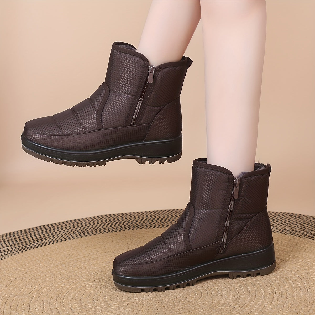 Women's PU Cover Boots with Double Zipper Durable Flat Heel Casual Outdoor