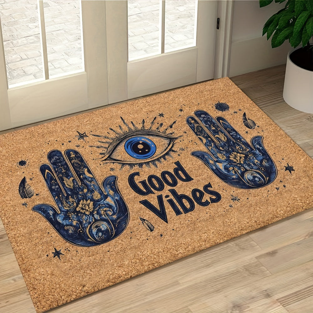 Non-Slip Evil Eye Welcome Mat Indoor Outdoor Polyester Rubber Backing