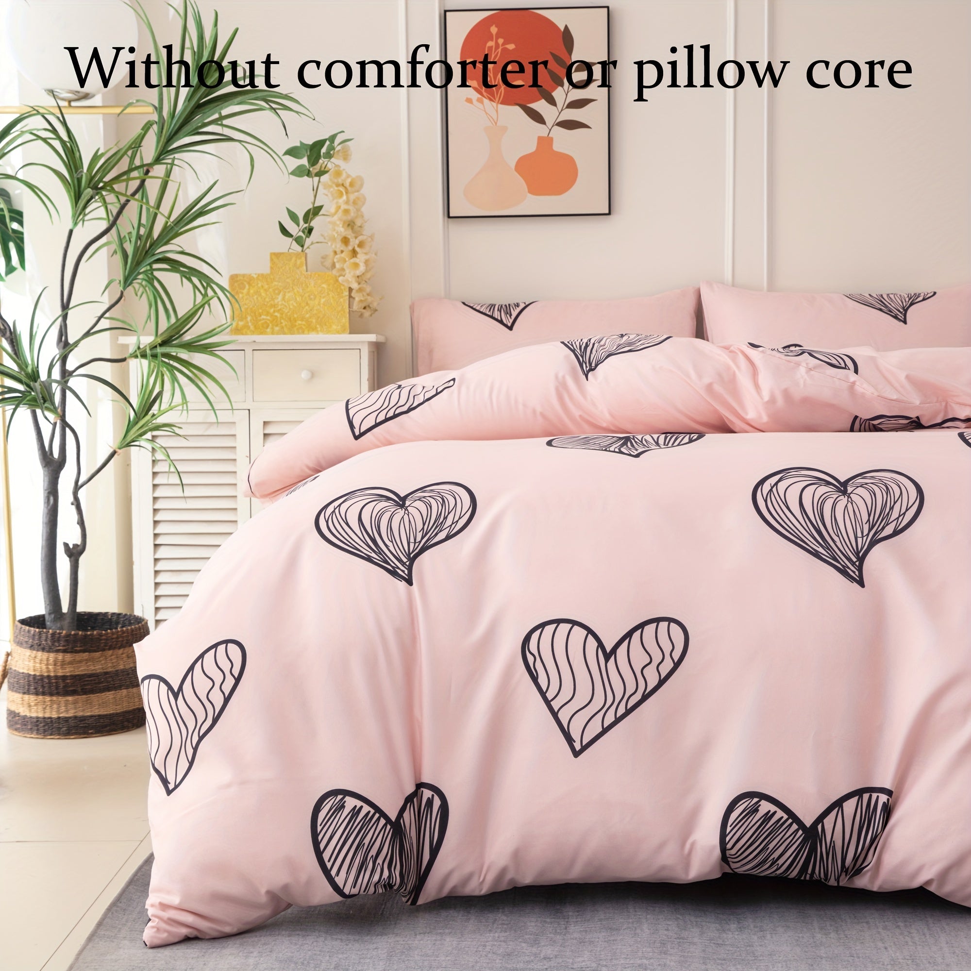 Black Heart Pattern Duvet Cover Set 3 Pieces Includes Duvet Cover and Pillowcases