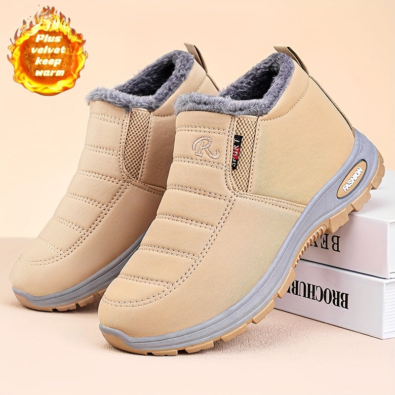 Women's Fleece-Lined Short Boots Black Red Winter Outdoor Shoes