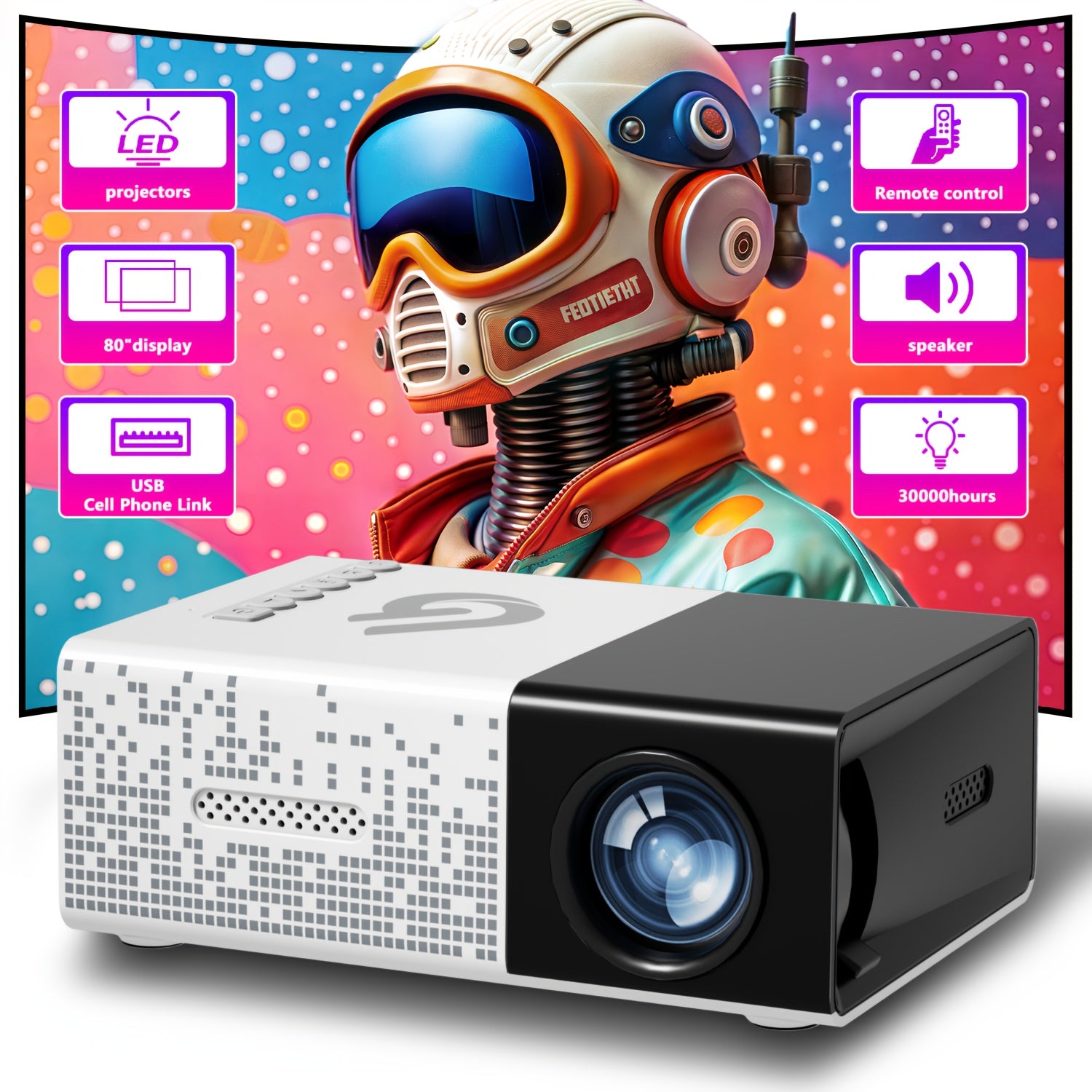 Портативный LED-проектор для домашнего кинотеатра и офиса с пультом дистанционного управления