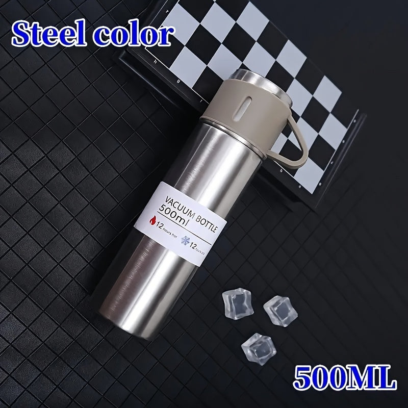 Set of Vacuum Insulated Water Bottles with 3 Cup Lids for Hot Cold Beverages