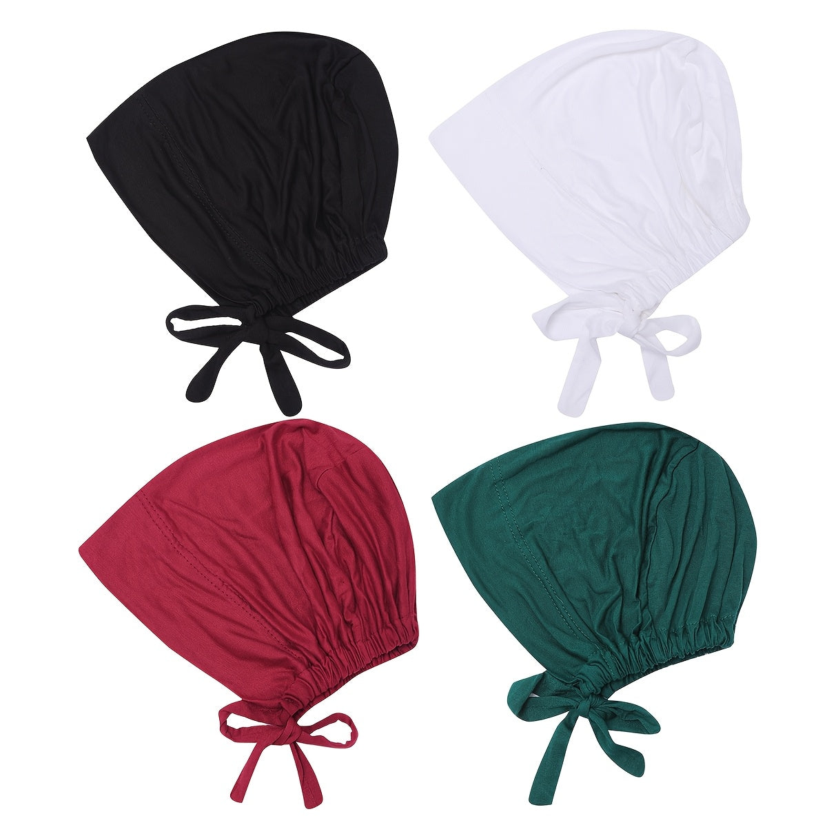 Set de 4 gorras internas de modales ajustables para hijab, transpirable, elásticas y con cordón, para mujeres