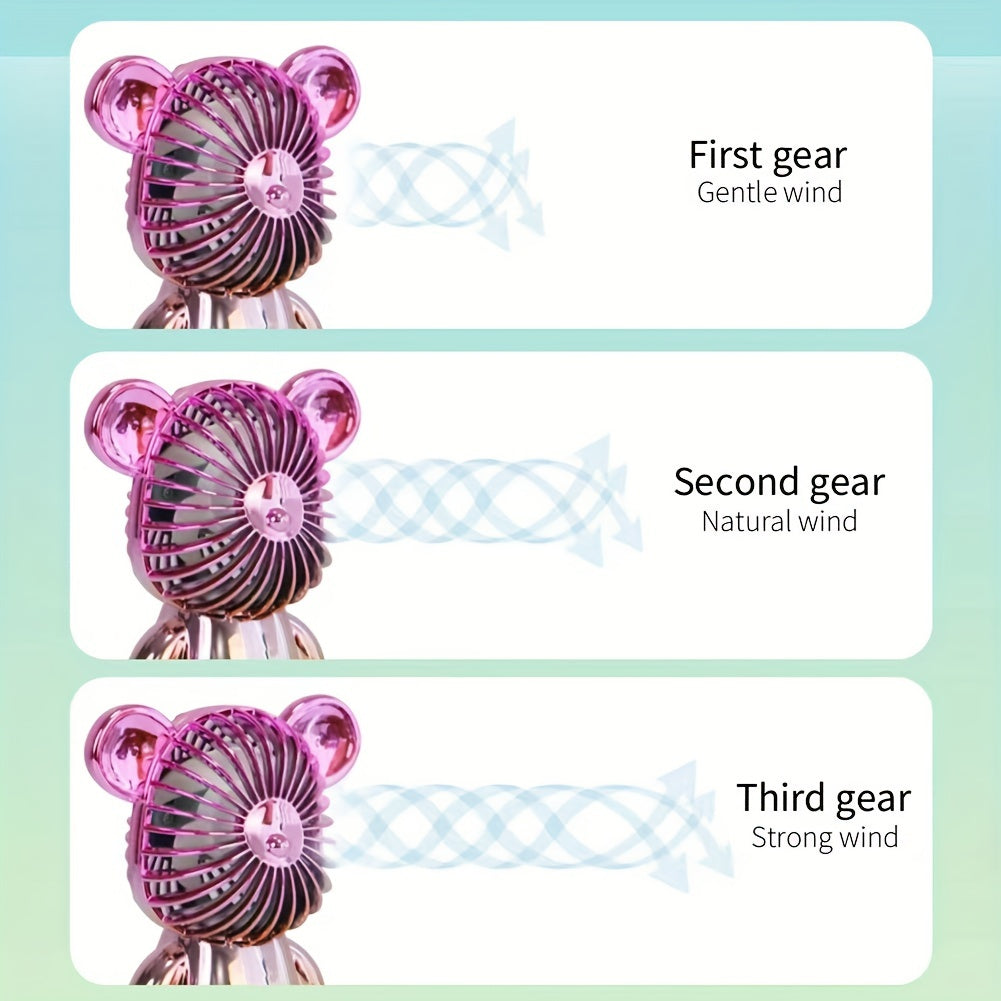 Electroplated Bear Handheld Fan 5.51 Inch Portable Personal Cooling Fan