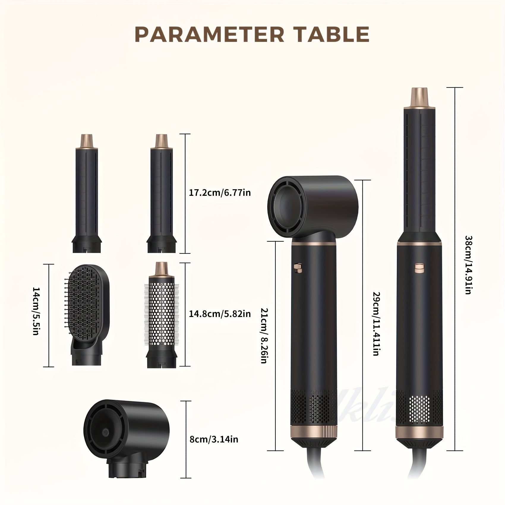 5-in-1 soch styling to'plami, issiq havo cho'tkasi, burilishli temir, tekislashtiruvchi taroq 220V 800W