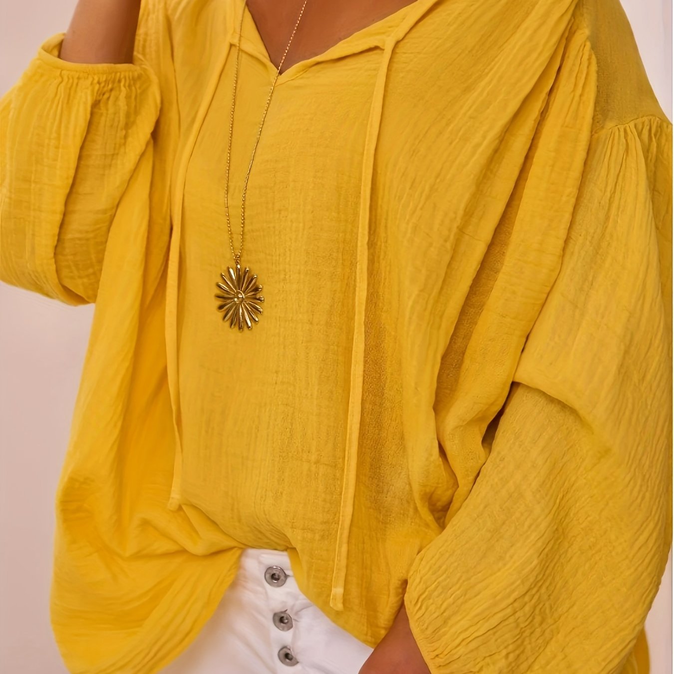 Women's V-Neck Blouse Long Sleeve Solid Color All-Season Top