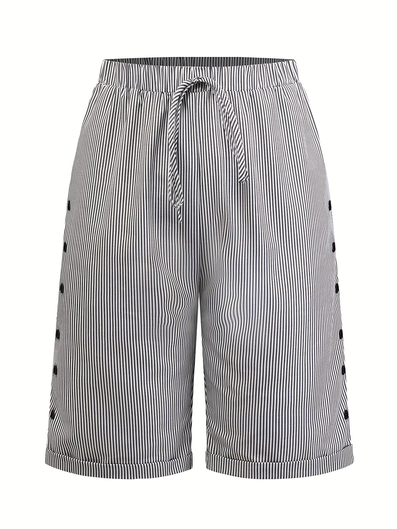 Женские повседневные полосатые брюки с серединой и карманами, регулируемый пояс