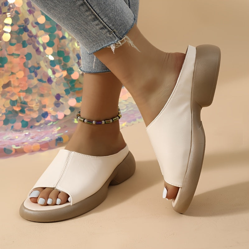 Women's Retro Faux Leather Platform Sandals Open Toe Slip-On Beach Shoes