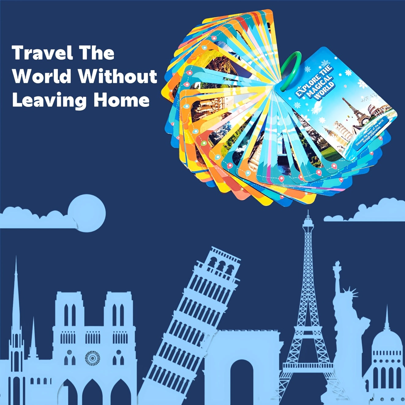Educational Flash Cards for Kids 50 World Landmarks Puzzle Game in Mixed Colors