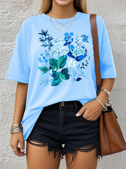 Women's Floral Print T-Shirt Soft Stretchy Loose Fit Casual Top for Spring Summer