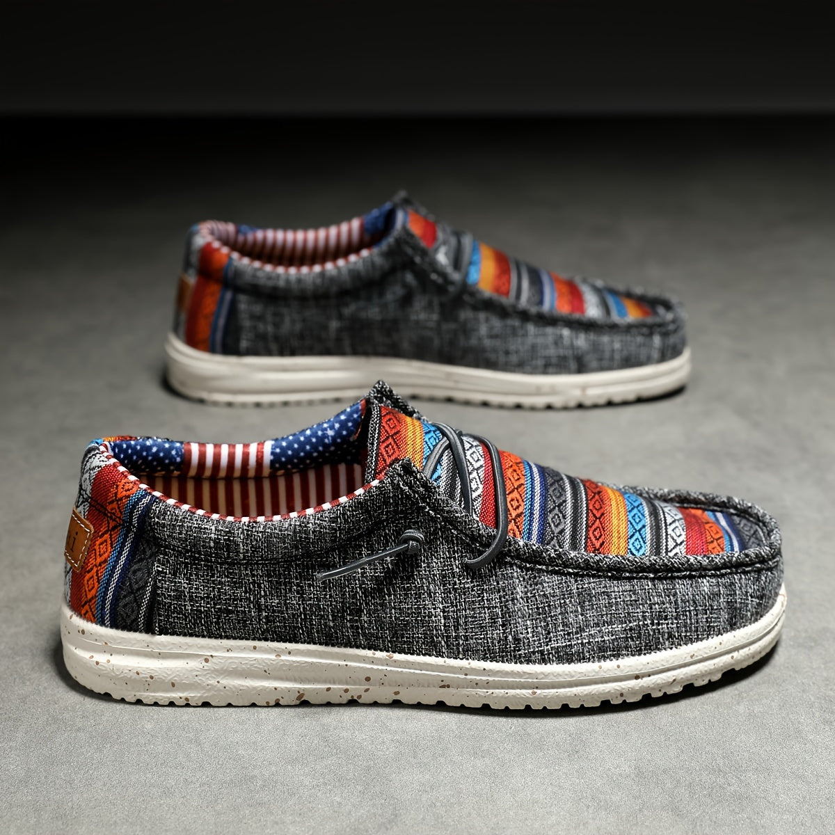 Men's Striped Fabric Slip-On Loafers Casual All-Season with Elastic Laces