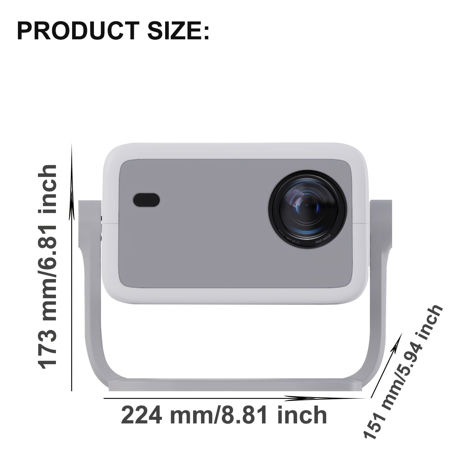 Portable Video Projector White Grey 1080P FHD for Home Theater Ceiling
