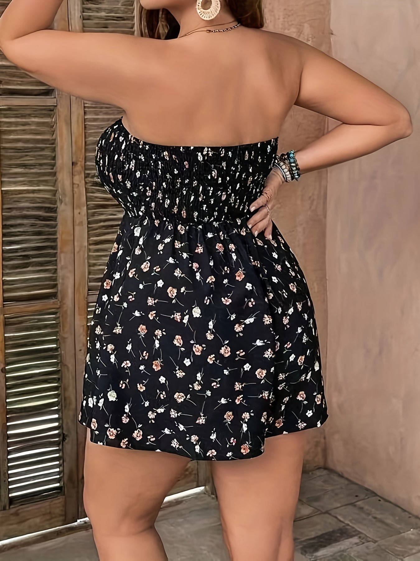 Women's Plus Size Black Floral Sleeveless Jumpsuit Off-Shoulder Casual Summer