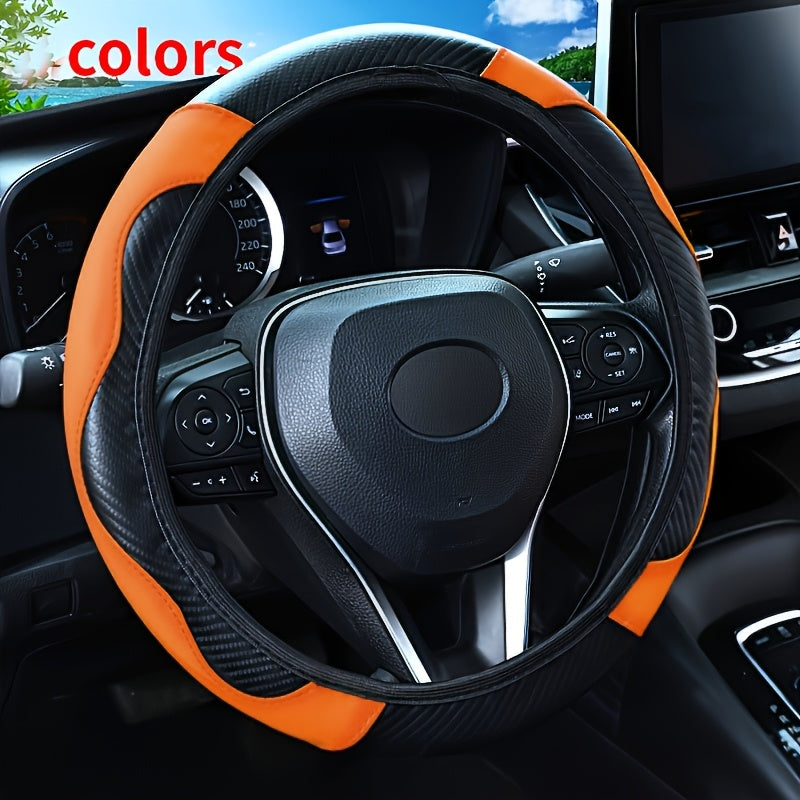 Universal karbon tolasi naqshli boshqaruv g'ildiragi qopqog'i, sirpanmaydigan PU charm, qora va qizil