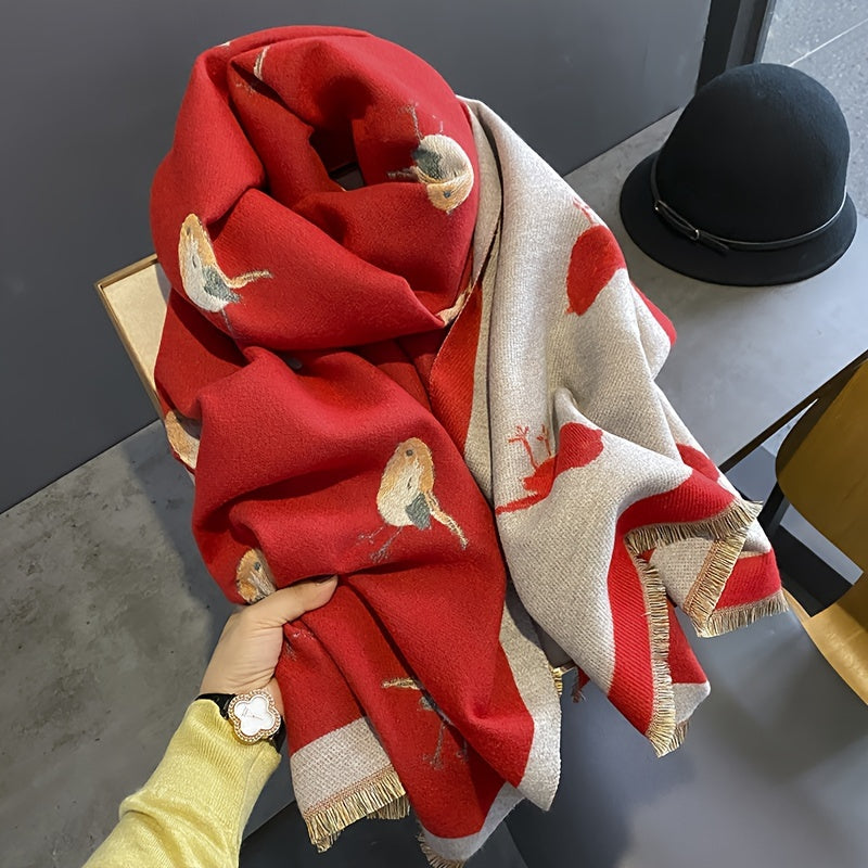 Warm Jacquard Cashmere-Like Scarf for Autumn and Winter Neck Shawl