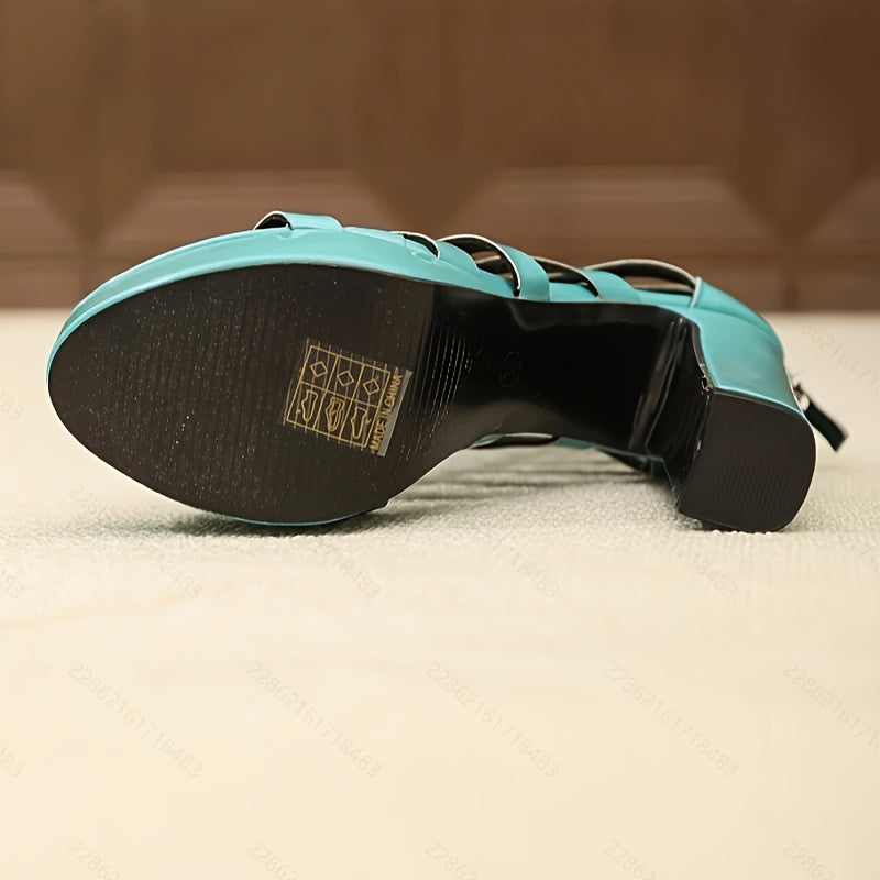 Women's Mint Green Studded Open Toe Chunky Heel Summer Shoes