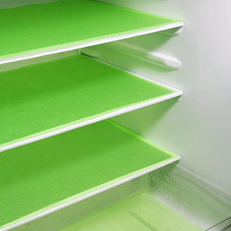 4 Pack Bright Green and White Waterproof Refrigerator Shelf Liners Non-Slip Washable