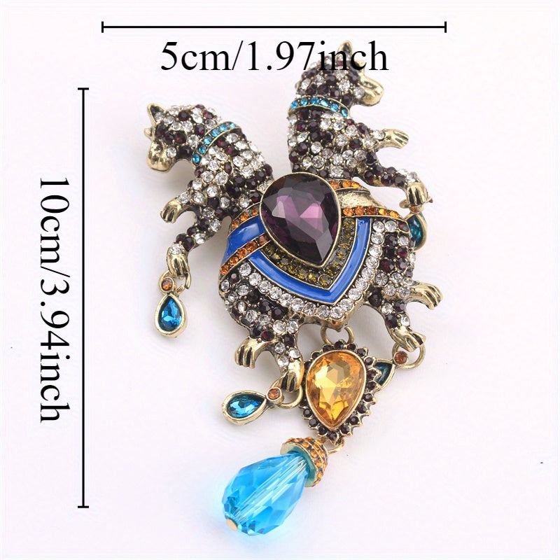 Животное брошь булавка с двойной головой леопарда, стразы, кисточка, ювелирные украшения