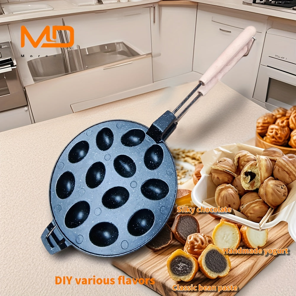 Gaz plitalari uchun 12 teshikli alyuminiy vafli tayyorlagich, elektrsiz, oson tozalash, yong‘oq shaklidagi keklar, pichoq shaklidagi qoliplar