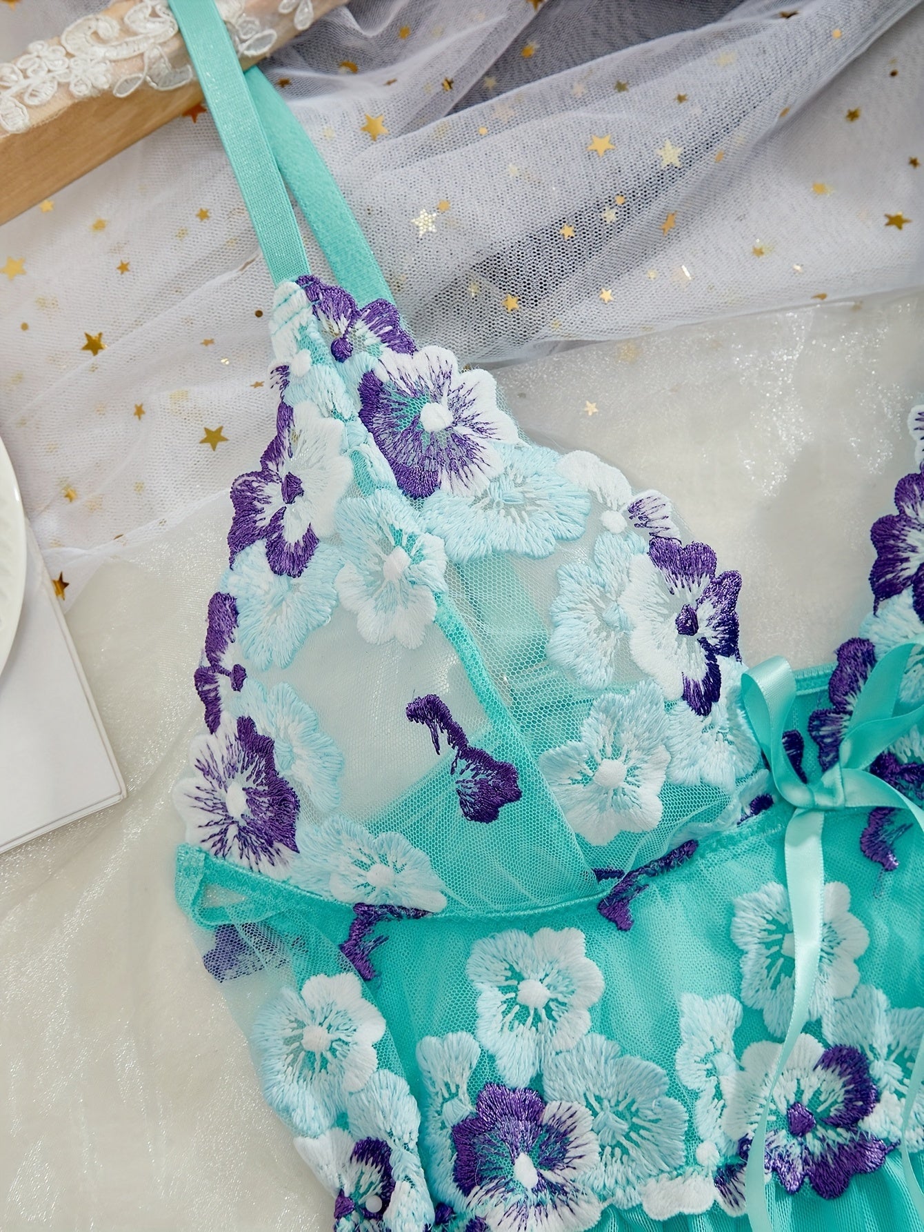 Women's Satin Garter Sleepwear Set with Lace Detailing