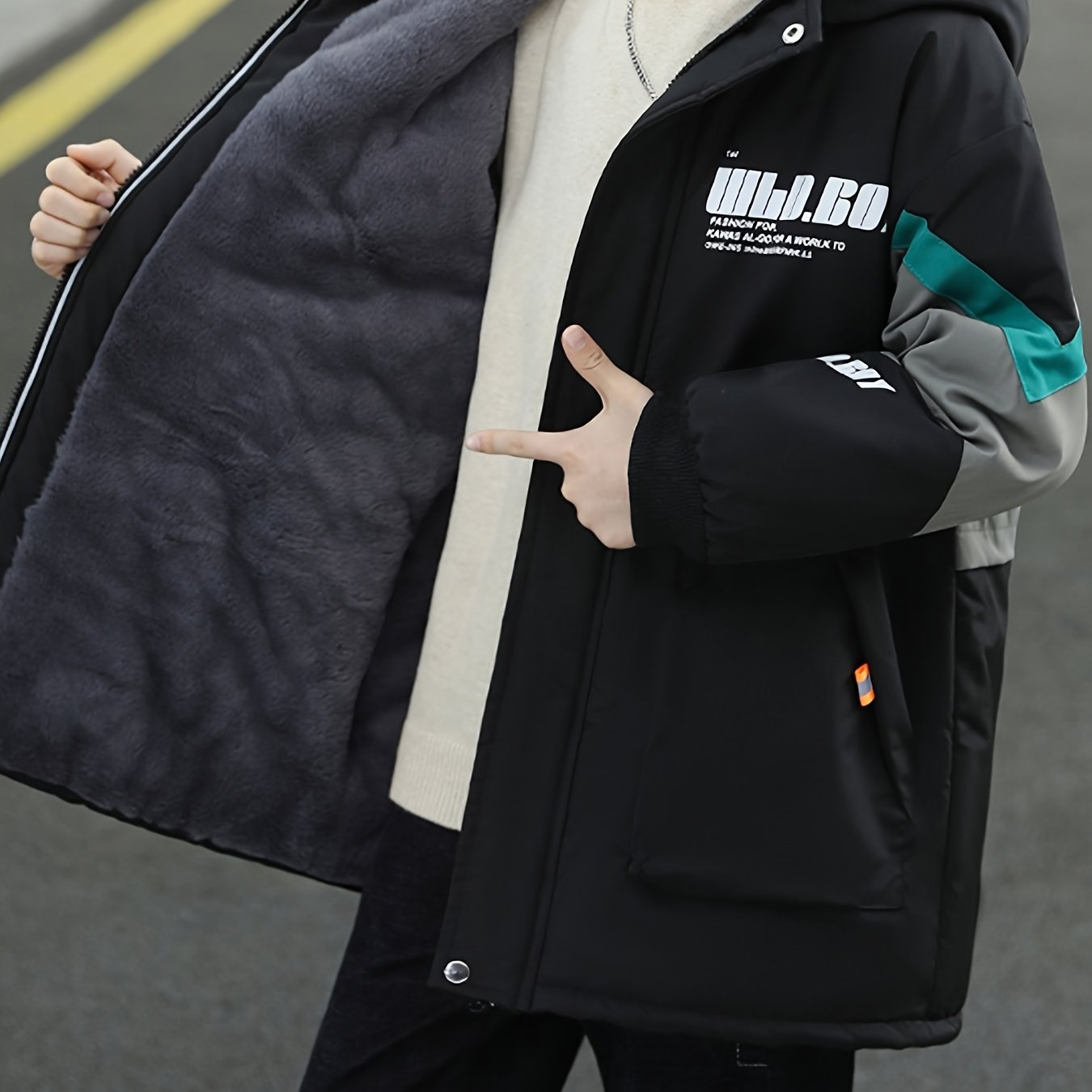 Мужская зимняя парка куртка с флисовой подкладкой, алфавитный узор, полиэстер хлопок, обычный крой