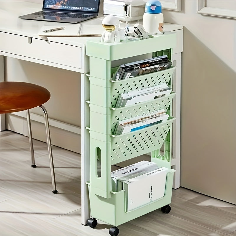 Minimalist Plastic Bookshelf on Wheels for Organizing Books and Clutter