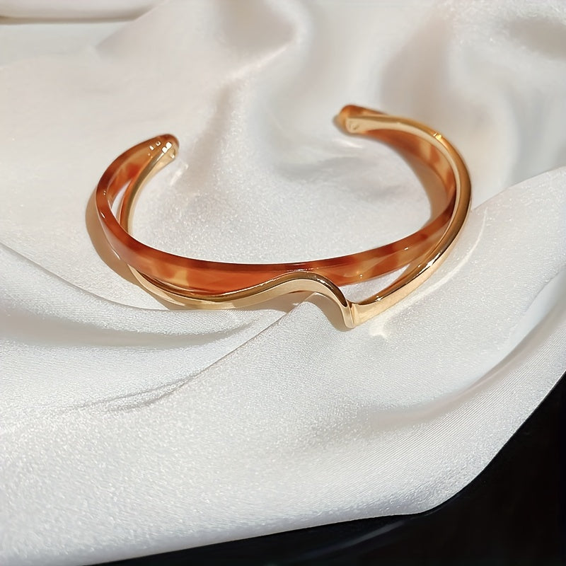 Women's Gold Plated Wave-Shaped Cuff Bangle with Faux Pearl Inlay