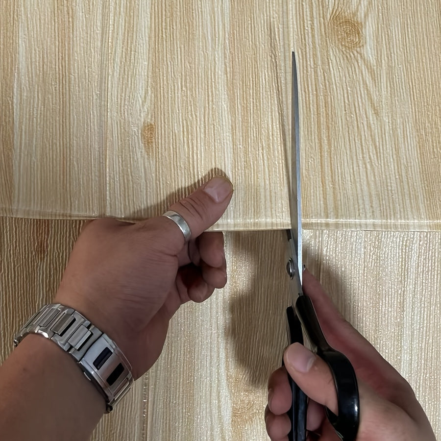 10pcs Wood Grain Self-Adhesive Wall Stickers 35x35cm Rectangular Cabin Style Decor