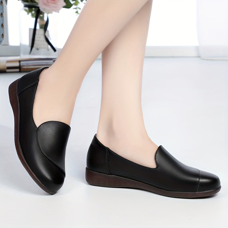 Women's Slip-On Flats Synthetic Upper PVC Sole Casual Shoes Black